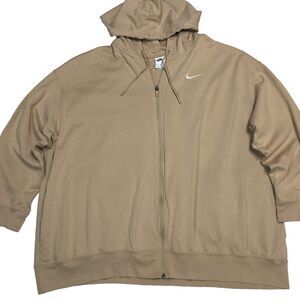 Nike Sportswear Club Zip Up Hoodie Women 2XL Tan Cotton Swoosh Sweatshirt Grunge